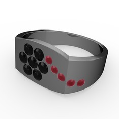 Gardenia Çiçek Yüzük - Kök yakut ve siyah zirkon 925 ayar siyah rodyum kaplama gümüş yüzük #qvu9ut