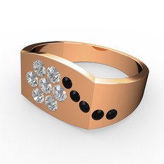 Gardenia Çiçek Yüzük - Siyah zirkon ve swarovski 14 ayar rose altın yüzük #qy8507