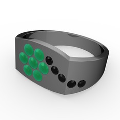 Siyah zirkon ve kök zümrüt 925 ayar siyah rodyum kaplama gümüş yüzük