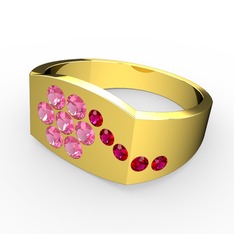 Rodolit garnet ve pembe kuvars 8 ayar altın yüzük