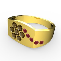 Kök yakut ve dumanlı kuvars 14 ayar altın yüzük