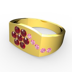Gardenia Çiçek Yüzük - Pembe kuvars ve garnet 8 ayar altın yüzük #rjia5g