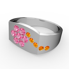 Gardenia Çiçek Yüzük - Sitrin ve pembe kuvars 18 ayar beyaz altın yüzük #t01vq4