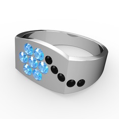 Gardenia Çiçek Yüzük - Siyah zirkon ve akuamarin 925 ayar gümüş yüzük #tz1u2j