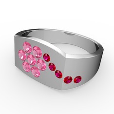 Gardenia Çiçek Yüzük - Rodolit garnet ve pembe kuvars 18 ayar beyaz altın yüzük #u5wkn0