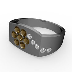 Gardenia Çiçek Yüzük - Beyaz zirkon ve dumanlı kuvars 925 ayar siyah rodyum kaplama gümüş yüzük #vjyogh