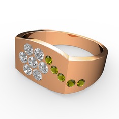 Gardenia Çiçek Yüzük - Peridot ve beyaz zirkon 18 ayar rose altın yüzük #xxisre