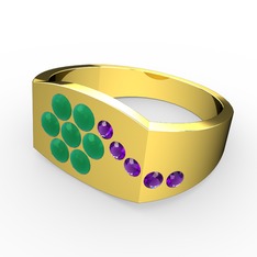 Ametist ve kök zümrüt 925 ayar altın kaplama gümüş yüzük