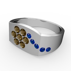 Gardenia Çiçek Yüzük - Lab safir ve dumanlı kuvars 14 ayar beyaz altın yüzük #y4xyfi