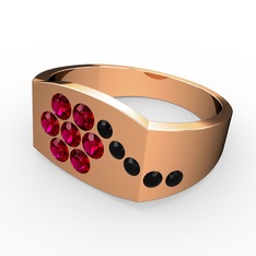 Gardenia Çiçek Yüzük - Siyah zirkon ve rodolit garnet 8 ayar rose altın yüzük #z10ge