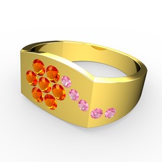 Gardenia Çiçek Yüzük - Pembe kuvars ve sitrin 14 ayar altın yüzük #z7ot3a