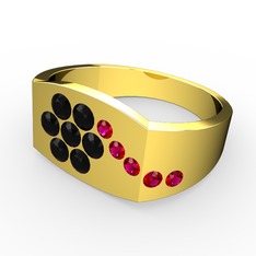 Gardenia Çiçek Yüzük - Rodolit garnet ve siyah zirkon 18 ayar altın yüzük #zmn3ue