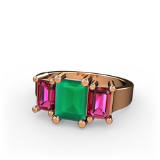Kök zümrüt ve rodolit garnet 18 ayar rose altın yüzük