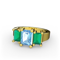 Arnia Yüzük - Akuamarin ve kök zümrüt 14 ayar altın yüzük #1148bl3