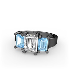 Arnia Yüzük - Swarovski ve akuamarin 925 ayar siyah rodyum kaplama gümüş yüzük #11r0vx5