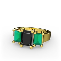 Siyah zirkon ve kök zümrüt 18 ayar altın yüzük