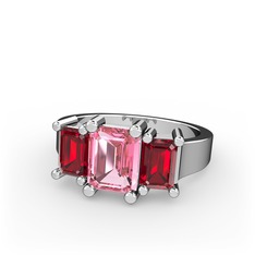 Arnia Yüzük - Pembe kuvars ve garnet 8 ayar beyaz altın yüzük #128lg43