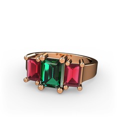 Arnia Yüzük - Yeşil kuvars ve kök yakut 14 ayar rose altın yüzük #12emtdx