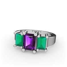 Arnia Yüzük - Ametist ve kök zümrüt 18 ayar beyaz altın yüzük #12kz75x