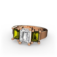 Beyaz zirkon ve peridot 8 ayar rose altın yüzük