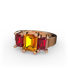 Arnia Yüzük - Sitrin ve garnet 925 ayar rose altın kaplama gümüş yüzük #139ttiu