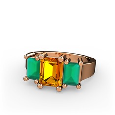 Arnia Yüzük - Sitrin ve kök zümrüt 8 ayar rose altın yüzük #13w50oa