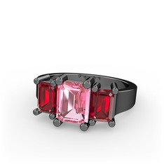 Arnia Yüzük - Pembe kuvars ve garnet 925 ayar siyah rodyum kaplama gümüş yüzük #1403l4v