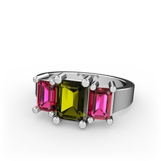 Arnia Yüzük - Peridot ve rodolit garnet 18 ayar beyaz altın yüzük #148p9vb