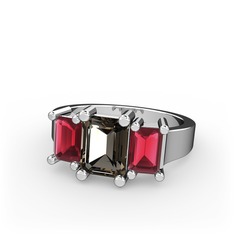 Arnia Yüzük - Dumanlı kuvars ve kök yakut 925 ayar gümüş yüzük #14jokdw