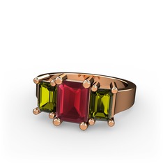 Kök yakut ve peridot 925 ayar rose altın kaplama gümüş yüzük