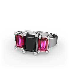 Arnia Yüzük - Siyah zirkon ve rodolit garnet 18 ayar beyaz altın yüzük #159do55