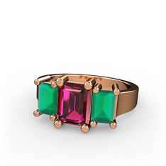 Arnia Yüzük - Rodolit garnet ve kök zümrüt 925 ayar rose altın kaplama gümüş yüzük #15b8cm9