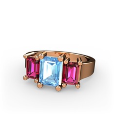 Akuamarin ve rodolit garnet 8 ayar rose altın yüzük