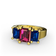 Rodolit garnet ve lab safir 8 ayar altın yüzük