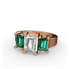 Swarovski ve yeşil kuvars 14 ayar rose altın yüzük