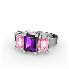 Arnia Yüzük - Ametist ve pembe kuvars 8 ayar beyaz altın yüzük #16wz6va