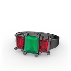 Arnia Yüzük - Kök zümrüt ve garnet 925 ayar siyah rodyum kaplama gümüş yüzük #173jbqb