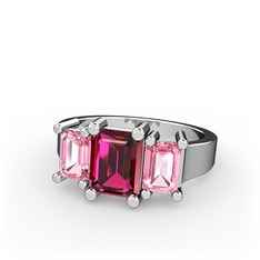 Arnia Yüzük - Rodolit garnet ve pembe kuvars 14 ayar beyaz altın yüzük #178jklz