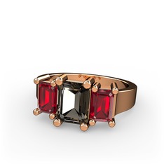 Dumanlı kuvars ve garnet 8 ayar rose altın yüzük