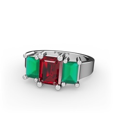 Garnet ve kök zümrüt 8 ayar beyaz altın yüzük
