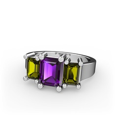 Arnia Yüzük - Ametist ve peridot 14 ayar beyaz altın yüzük #180vjnu