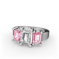 Arnia Yüzük - Swarovski ve pembe kuvars 8 ayar beyaz altın yüzük #18ld220