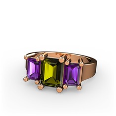 Arnia Yüzük - Peridot ve ametist 925 ayar rose altın kaplama gümüş yüzük #19cslvs