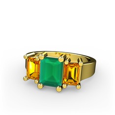 Arnia Yüzük - Kök zümrüt ve sitrin 14 ayar altın yüzük #19tgqko