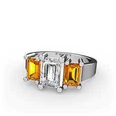 Beyaz zirkon ve sitrin 18 ayar beyaz altın yüzük