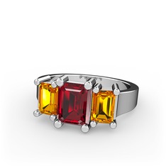 Garnet ve sitrin 18 ayar beyaz altın yüzük