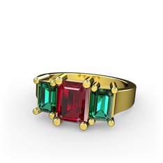 Arnia Yüzük - Garnet ve yeşil kuvars 8 ayar altın yüzük #1aa8n5g