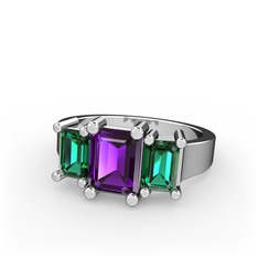 Arnia Yüzük - Ametist ve yeşil kuvars 8 ayar beyaz altın yüzük #1alnt37