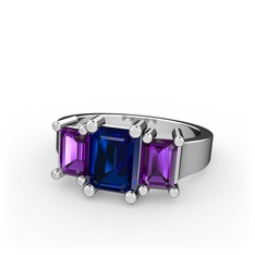 Lab safir ve ametist 8 ayar beyaz altın yüzük