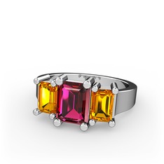 Arnia Yüzük - Rodolit garnet ve sitrin 14 ayar beyaz altın yüzük #1d5al2y